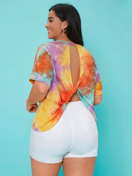 

plus cut out twist back tie dye tee w8ui#, Black