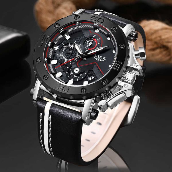 

relojes para hombre lige mens watches brand luxury male casual leather military waterproof quartz watch men chronograph 210527, Slivery;brown