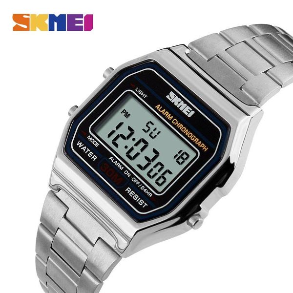 

wristwatches skmei-reloj digital led para hombre, de acero inoxidable cronÃ³grafo deportivo, resistente al agua, estilo militar, 2021, Slivery;brown