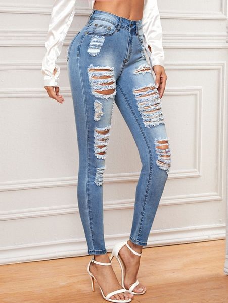 

stone wash high stretch distressed skinny jeans o9ku#, Blue