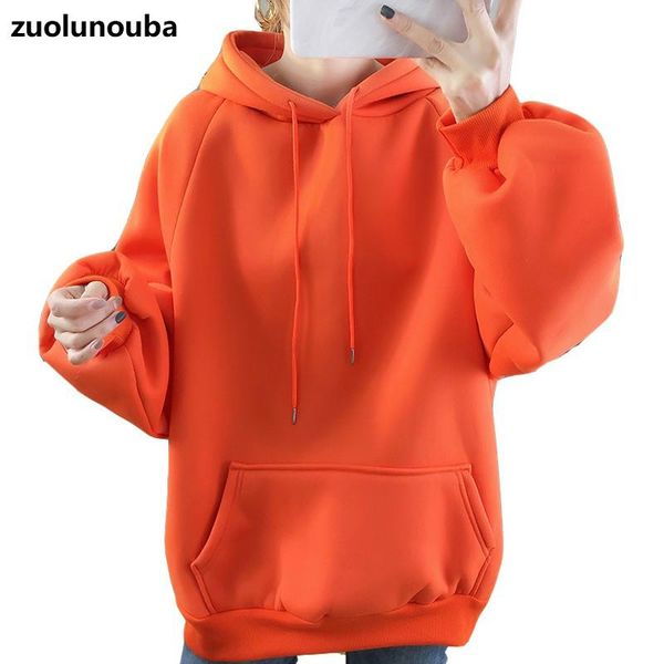 

autumn and winter harajuku solid color women hoodie thickened plus velvet casual loose drawstring pocket ladies sweatshirt women's hood, Black