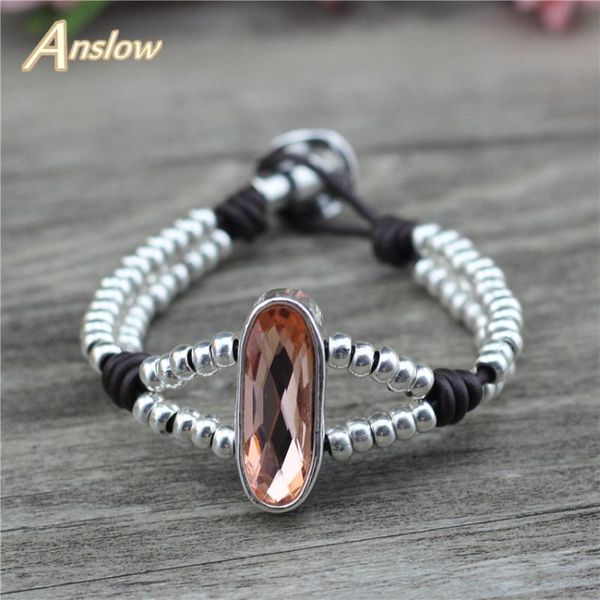 

charm bracelets anslow trendy fashion friendship vintage crystal leather bracelet lover's couple original design low0833lb, Golden;silver