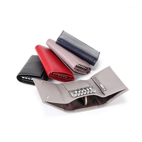 

fashion soil color small head leather key bag wallet two in one men's and women's multifunctional household storage purse, White