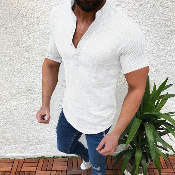 

summer men cotton linen shirt 2021 sharajuku treetwear short sleeve button up camisa casual fashion clothing pullover men's shirts, White;black
