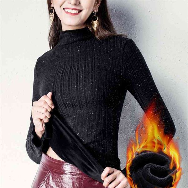 

fashion ruffles autumn winter sweater women stretchy slim long sleeve with fleece pullover knitted jumper m99905 210421, White;black