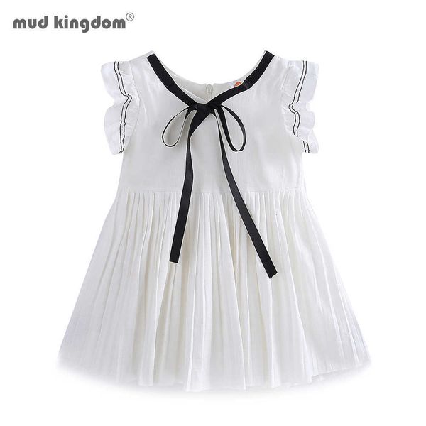 Mudkingdom Meninas Criança Vestido Lace-up Voar Manga Boneca Sólida Verão Roupas 210615