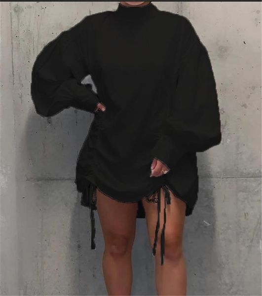 

casual dresses estenala women o-neck puff sleeve drapped mini dress loose style plus size, Black;gray