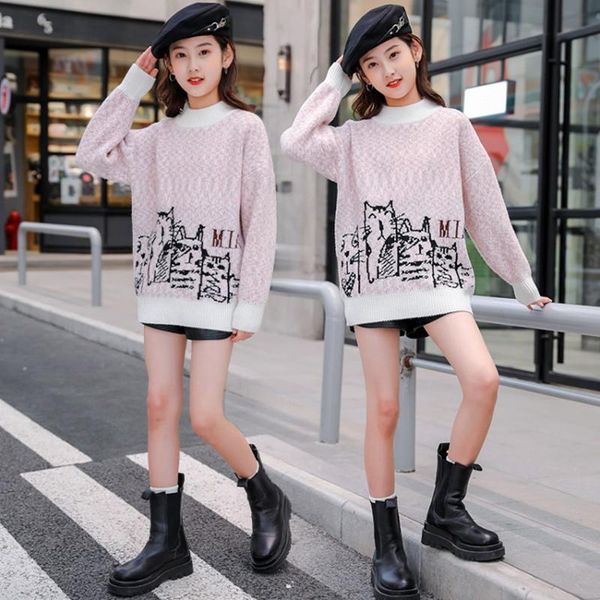 

pullover girls sweater wool coat outwear 2022 classic thicken warm winter autumn knitting plus size school children's clothing, Blue