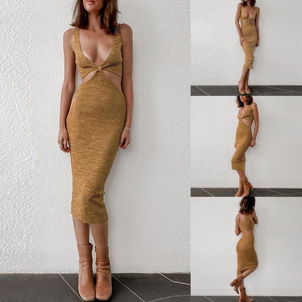 

casual dresses summer women\u2021s slim suspender mid-length dress fashion solid color hollow knitted skinny women's tight, Black;gray