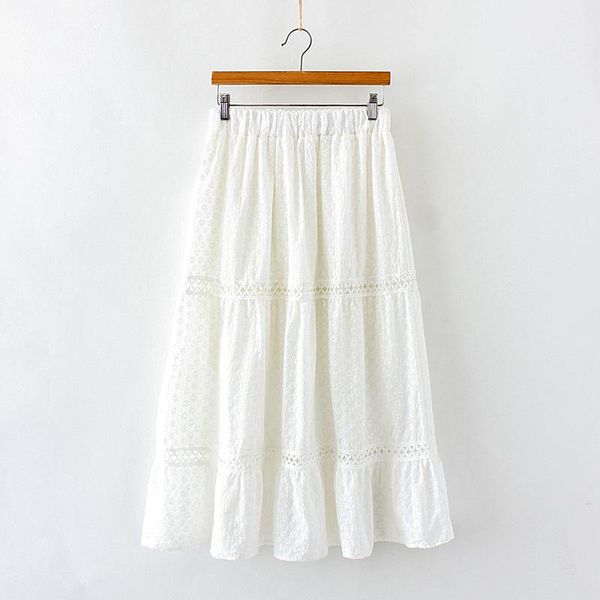 

skirts white skirt fairy embroidery lace hollow out cotton a-line mori girl 2021 summer, Black