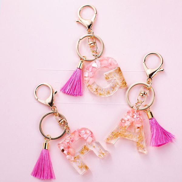 

cute creative letter alphabet crystal acrylic liquid keychain women key chains ring car bag tassels pendent charm gift accessory, Slivery;golden