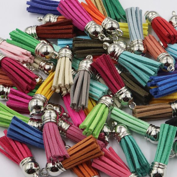 

10pcs/lot tassel vintage pu leather suede tassels fringe for purl macrame diy jewelry keychain cellphone straps pendant 35-37mm, Silver