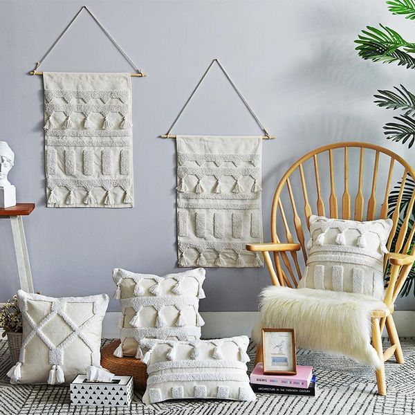 

cushion/decorative pillow nordic cotton canvas with tassel living room throw cushion cover tufted embroidery sofa pillowcover decoration pil