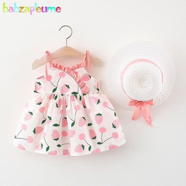 

girl's dresses 2piece summer korean cute baby strawberry sleeveless beach dress+hats little girls clothing set toddler clothes bc2087, Red;yellow