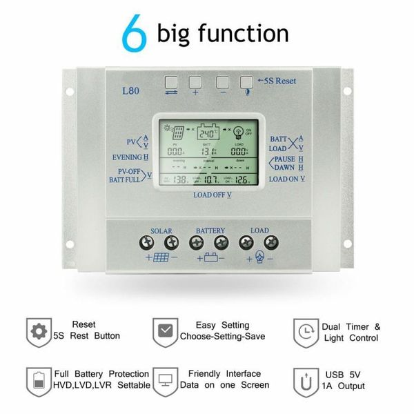 

smart home control 80a 60a mppt solar panel regulator charge controller 12v/24v 1000w/2000w lcd screen display pwm charging mode+mppt