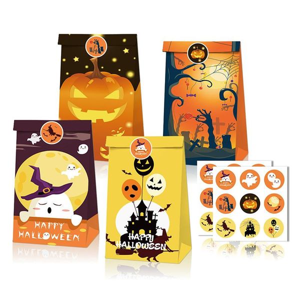 

gift wrap 60 pieces kid pumpkin trick or treat candy cookie goodies bag with sticker happy halloween party decoration supplies favor