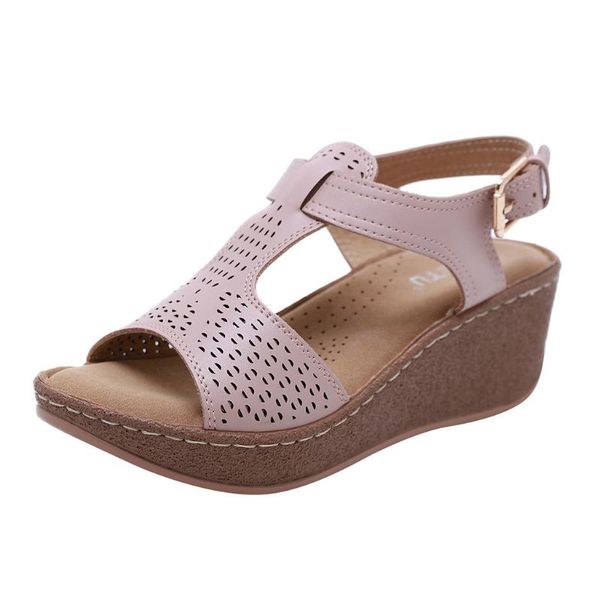 

women's sandals plus size 36-42 summer genuine leather ladies shoe toe hollow out wedges platforms sandals#310, Black