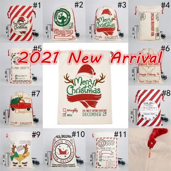 Новый 2022 Рождественский Санта -мешка холст хлопковые пакеты с большим тяжелым подарком на шнурки персонализированный фестиваль вечеринка Рождество