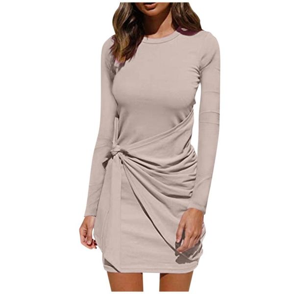 

casual dresses women's dress long lantern sleeve knit slim ruched tie waist sweater bodycon elegant for women robe femme, Black;gray