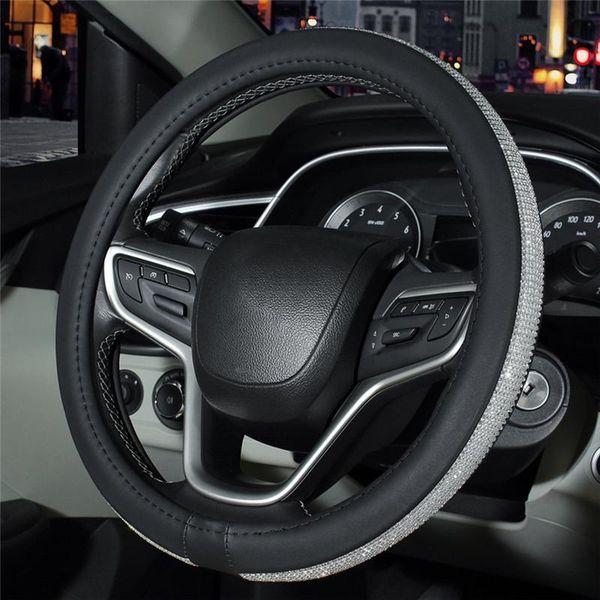

steering wheel covers universal car cover skidproof auto steering- anti-slip black leather+rhinestone car-styling