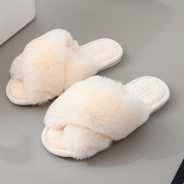 

slippers [gogd] feminino casa quente aberto dedo do pé peludo chinelos piso pelúcia interior inverno pele confortável oqkq, Black