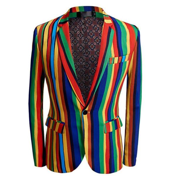 

men's suits & blazers colorful stripes print casual suit jacket singer stage dress po studio host hair stylist flower clothing, White;black