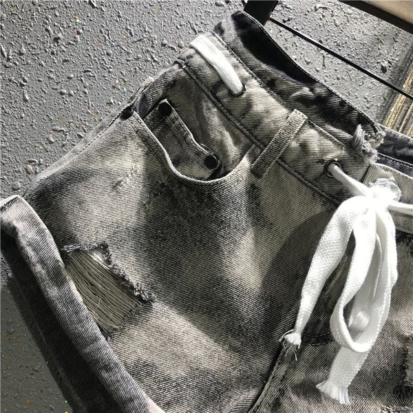 

women's jeans grey black shorts woman spring and summer high waist retro holes cool denim pants women's1 8a6i, Blue