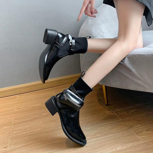 

boots autumn/winter buckle ankel women punk female platform wedges high heels pu locomotive plus size fashion, Black