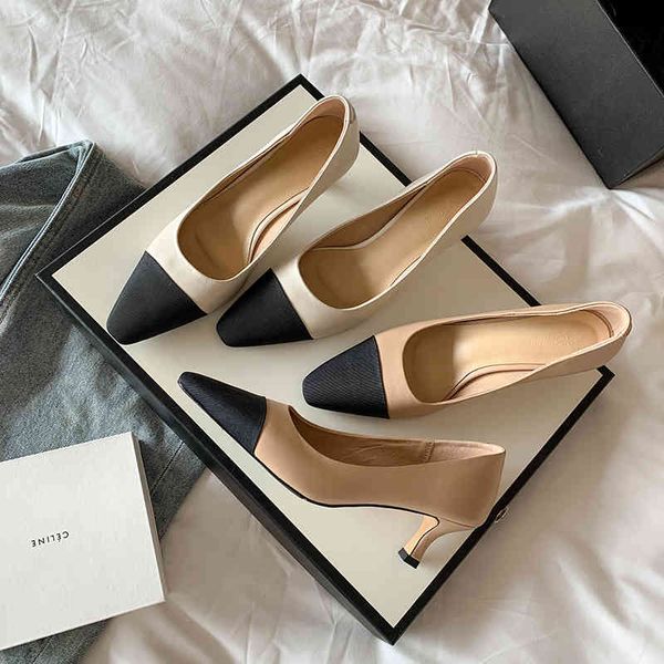 

meotina genuine leather high heels women shoes square toe spike heel pumps patchwork grace shoes ladies footwear apricot white 210520, Black