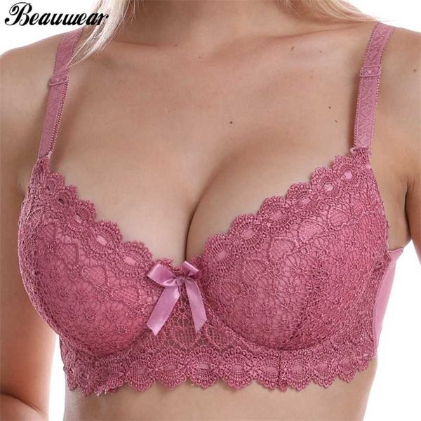 

beauwear big size lace bralette padded push up bra lingerie plus size brassiere underwear padded b c bh plus bras for women 211110, Red;black