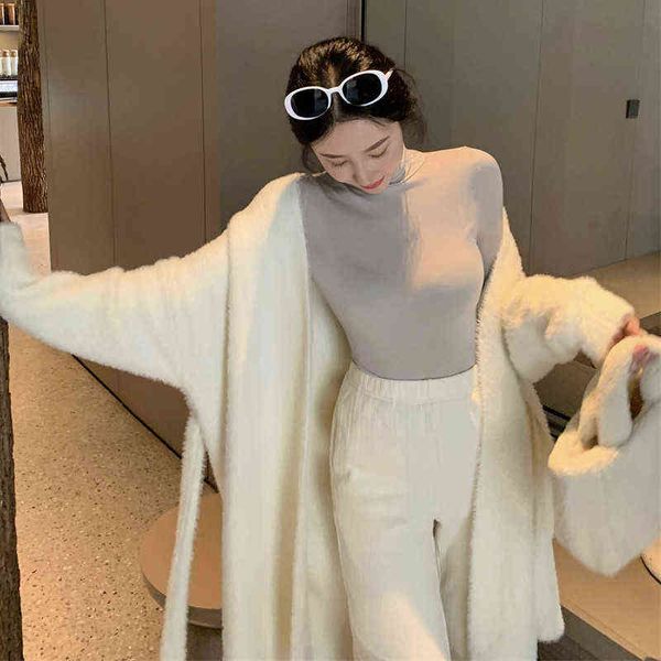 

imitation mink coat women's autumn and winter 2021 korean scarf collar long sleeve medium loose temperament, Black