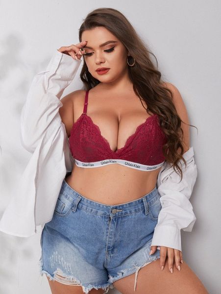 

plus floral lace letter tape bralette f1vw#, Black;white