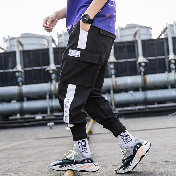 

spring summer casual men japanese fashion tight small leg trousers men's nine cropped multi-pocket haren m-5xl pants, Black