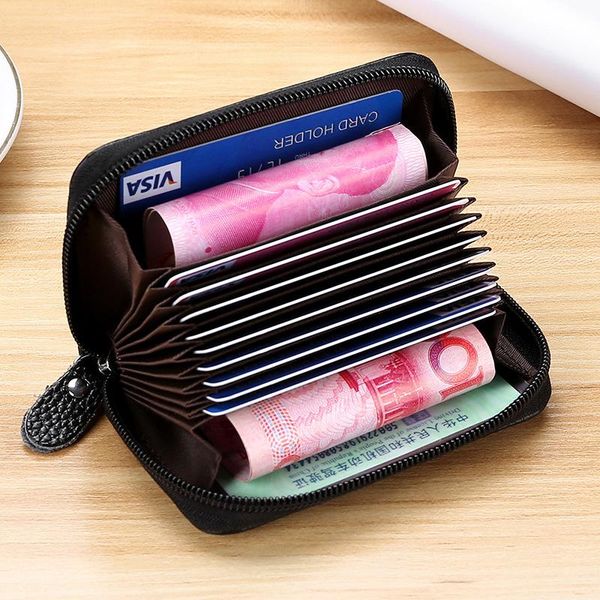 

card holders holder wallet with big capacity zipper coin purse organizer, Brown;gray