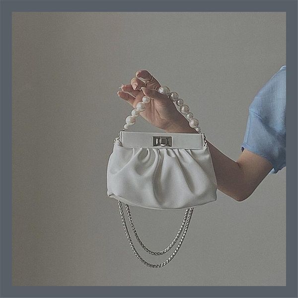 

fashion high-end western style pearl chain cloud handbag soft leather shoulder crossbody underarm bag totes
