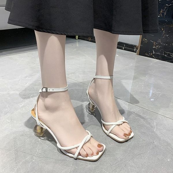 

sandals 2021 summer women's fashion one word buckle high heels shoes woman party heel sandalias mujer qvs5, Black
