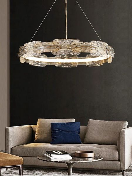

pendant lamps postmodern light luxury living room simple atmosphere all-copper dining bedroom 2021 glass round chandelier