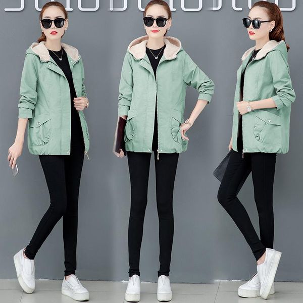 

women's jackets autumn winter plus size 4xl 5xl clothes 2021 cotton coat velvet thickening red blue green khaki collar hooded, Black;brown