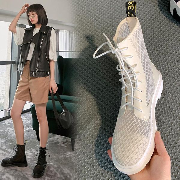 

dress shoes leather square heel round head lace-up mesh boots fashion thick bottom cool soft comfortable single z727, Black