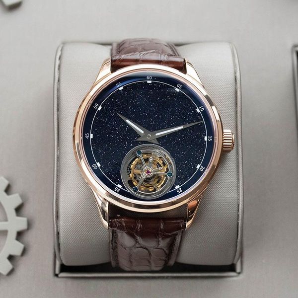 

wristwatches men's watches luxury big brand watch for man original seagull tourbillon movement mens 2021 starry sky gold stone, Slivery;brown