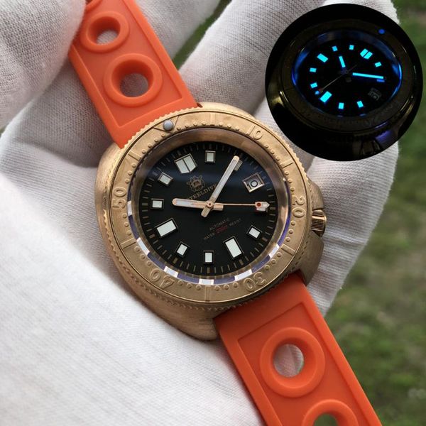 

wristwatches steeldive mens automatic watches men diver wrist watch bronze men's sport wristwatch 200m waterproof super luminous luxury, Slivery;brown