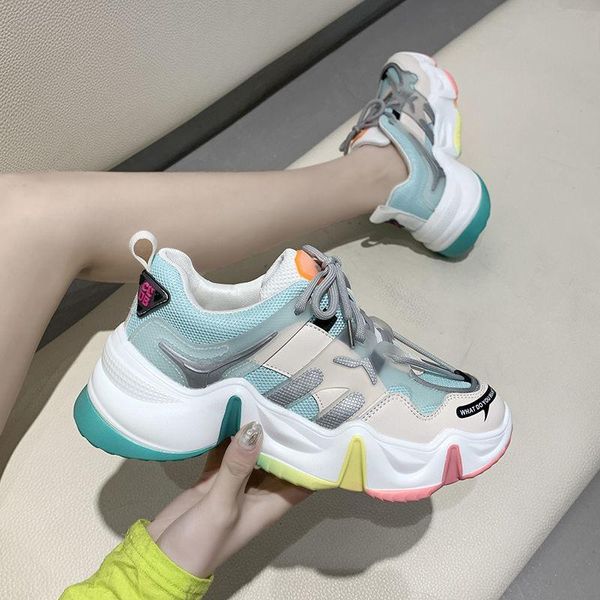 

dress shoes women's sports rainbow bottom daddy female 2021 autumn net red student ins casual 3 colors, Black
