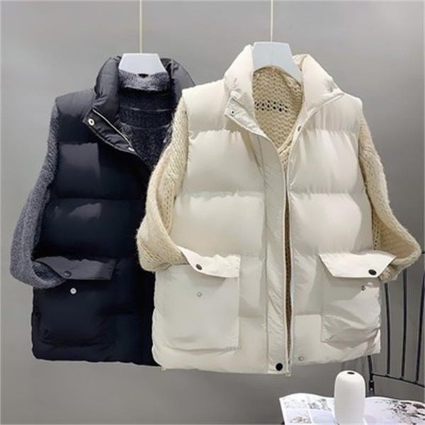 

women's vests 2021 oversized down cotton vest women autumn and winter short waistcoat jacket all-match h1223, Black;white