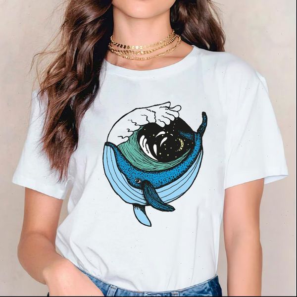 

print ocean wave animal trend women 90s cute fashion graphic tee, White