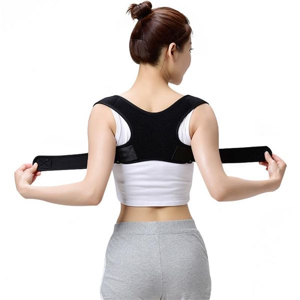 

back support breathable neoprene upper brace posture corrector adjustable belt shoulder, Black;blue