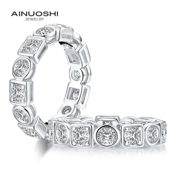 

cluster rings ainuoshi 925 sterling silver 3.5mm round cut full eternity ring for women simulated diamond square engagement wedding band, Golden;silver