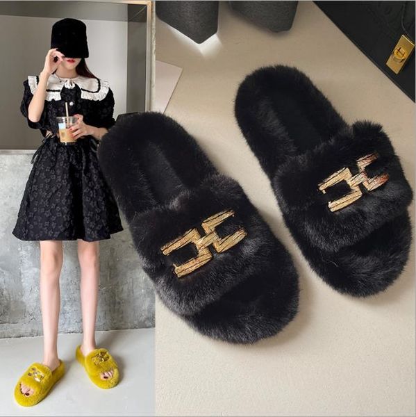 

women fur slippers towel style sliders classics warm slipper fashion luxurys designers loafers furry slides, Black