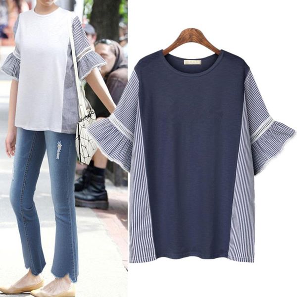 

women's t-shirt korean style woman t shirts daily elegant stitching causal 2021 summer bohemian high street beach femme fashion tees, White