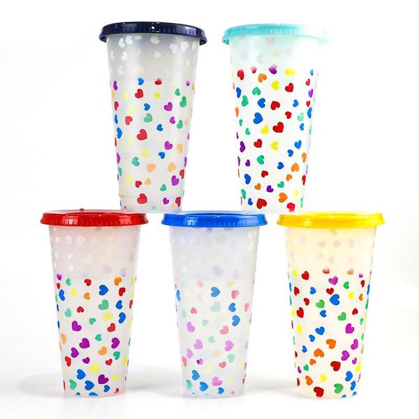 

mugs love straw color changing cup pp beverage cold plastic water single layer