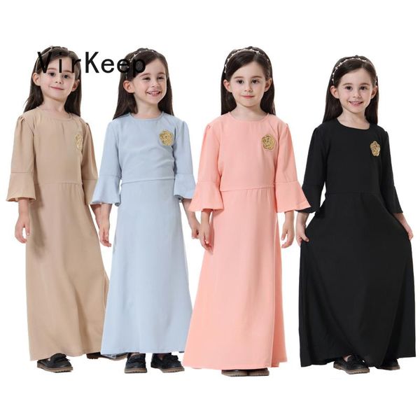 

cute girls embroidery solid maxi dress children abaya kids robe muslim gowns dubai jubah ramadan arabic islamic garment vkdr2480 ethnic clot, Red